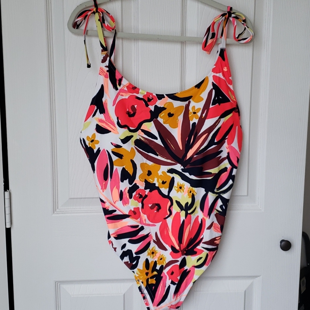 Aerie Floral One Piece Swimsuit - Pink, Orange, Yellow